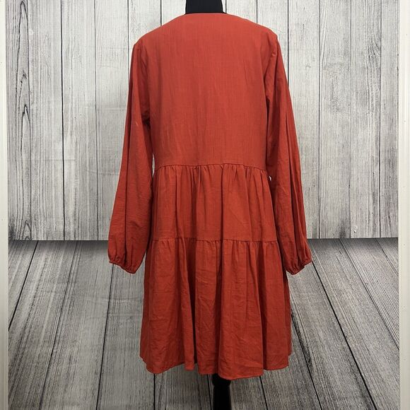 Fancy Inn Woman's Large Orange Long Sleeve V-Neck With Pockets Dress, NWT - Picture 6 of 8